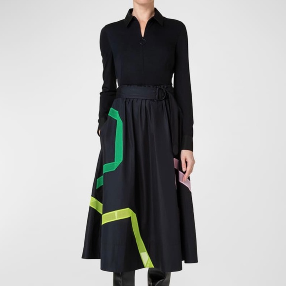 Akris punto Mixed Media Paper-Bag Dress with Kaleidoscope Techno Mesh Size 2